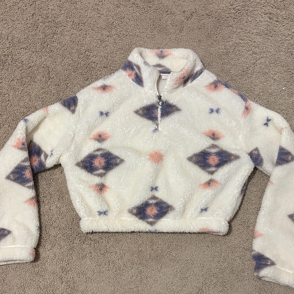 SO Women's Teddy Fleece Jacket in White with Purple and Pink Accents